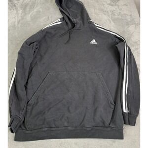 Adidas Pullover Hoodie Men's Size 2XLT Black 3 Stripe